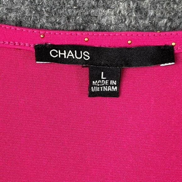 Chaus Drape Front Top NWT Women L Pink 3/4 Sleeve Tiny Gold Dots - Picture 5 of 11